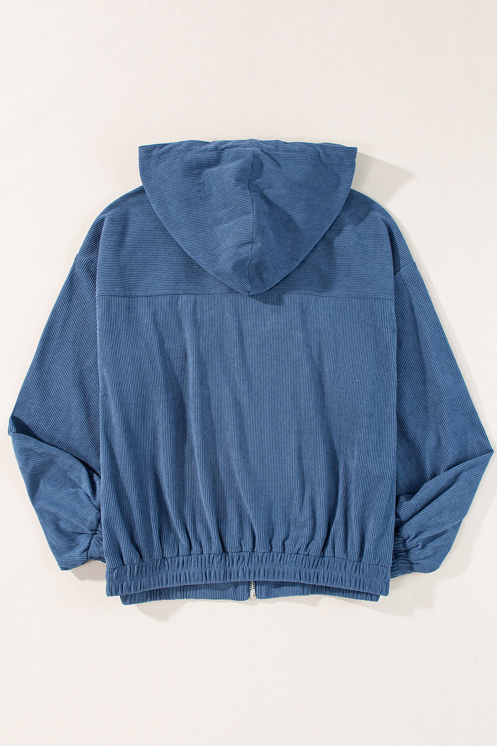 Blaugrüne Cordjacke Mit Kordelzug Und Kapuze Und Reißverschluss