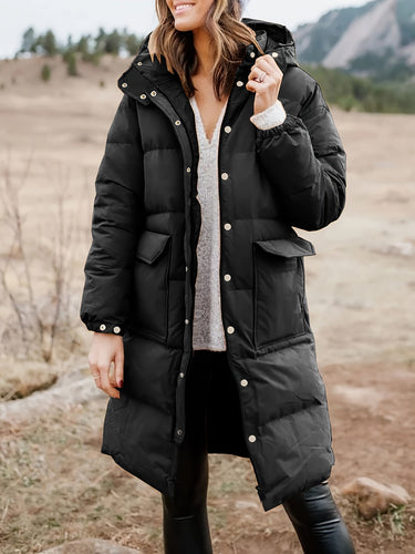 Heidi-Mode | Stylischer Puffer Schwarzer Wintermantel mit Kapuze und Polsterung Ideal für Herbst/Winter