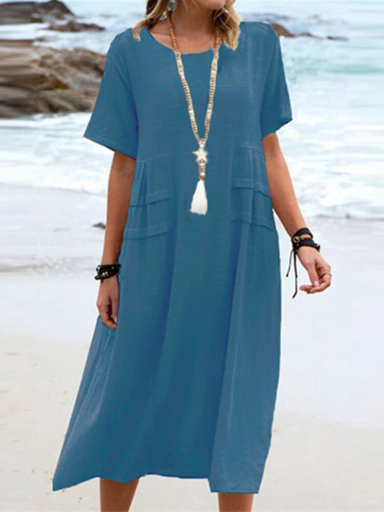 Einfache Casual Baumwolle Kleid
