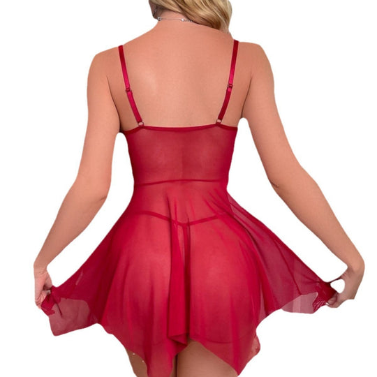 Heidi Mode | Sexy Spitzen-Mesh-Nachthemd mit Strapsen