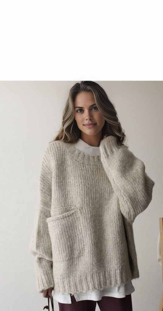 Oversize Pullover mit elfenbeinfarbener Taschenfront