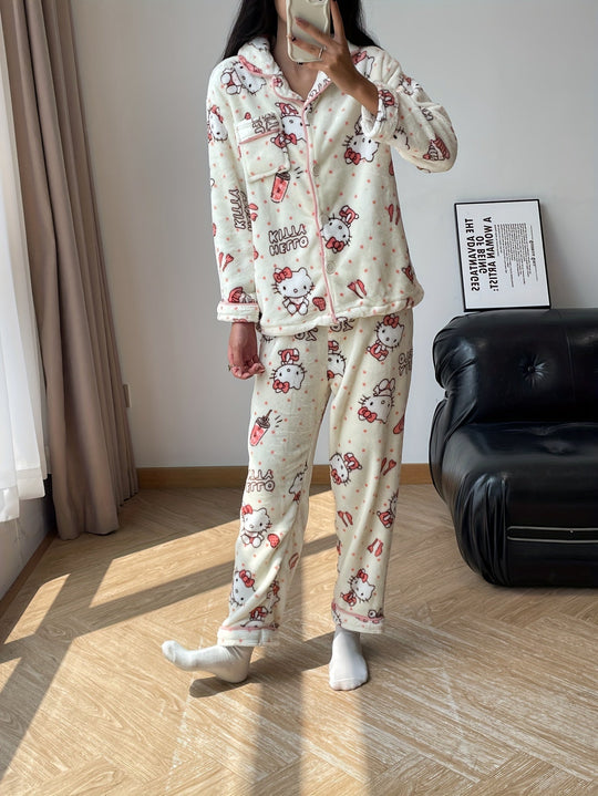 Heidi-Mode | Niedliches Hello Kitty Druck Pyjamaset