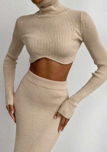 Pullover mit hohem Kragen asymmetrisches Cropped-Top und Rock-Set