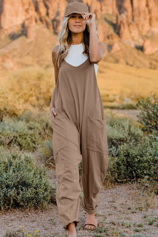 Heidi-Mode | Double Take Vollgrößen V-Ausschnitt Ärmelloses Jumpsuit mit Taschen