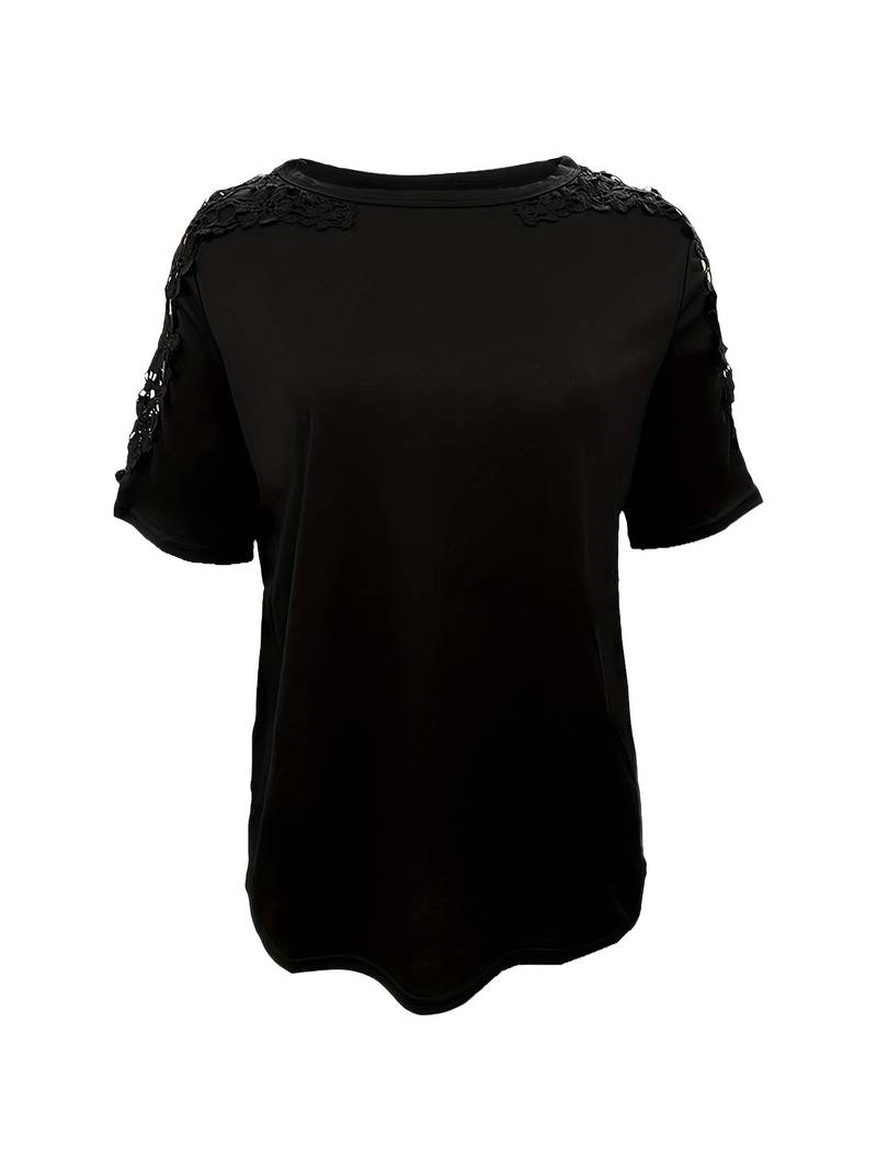 Heidi-Mode | Unifarbiges T-Shirt mit Rundhalsausschnitt und Spitzennaht