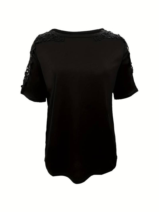 Heidi-Mode | Unifarbiges T-Shirt mit Rundhalsausschnitt und Spitzennaht