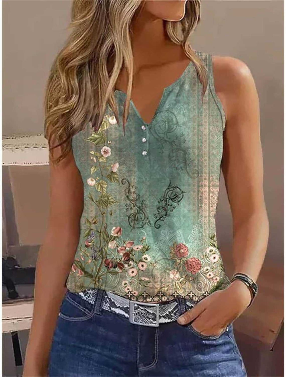 Heidi Mode | Bedrucktes T-Shirt mit Knöpfen