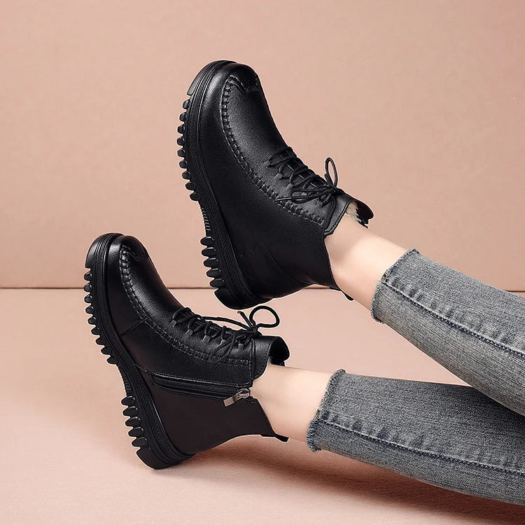 Heidi-Mode | Damen Warme Leder Martin Stiefel