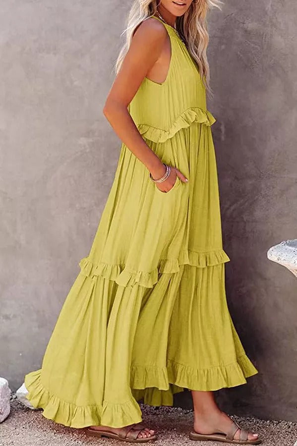 Heidi-Mode | Vittoria Raffung Rüsche Schichten Maxi Halter Kleid