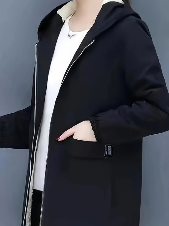 Heidi-Mode | Stylische warme Fleece-Winterjacke mit Kapuze und Reißverschluss Ideal für Herbst/Winter