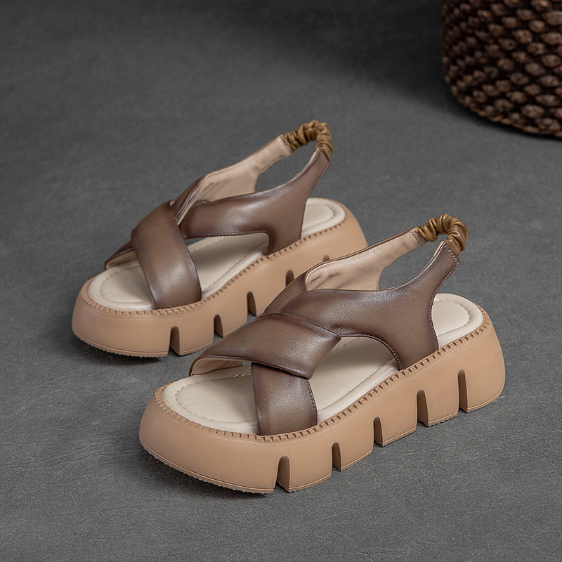 Heidi-Mode | Zur Spitze Layer Ko Leder Plattform Römisch Stil Mode Retro Sandalen