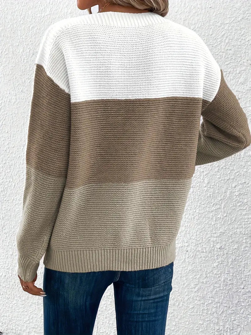 Heidi-Mode | Farbblock-Pullover mit Rundhalsausschnitt