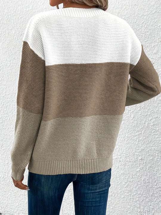 Heidi-Mode | Farbblock-Pullover mit Rundhalsausschnitt