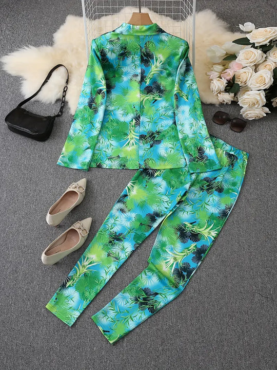 Heidi-Mode | Elegantes Delt Set Ensemble mit Ganzflächigem Druck
