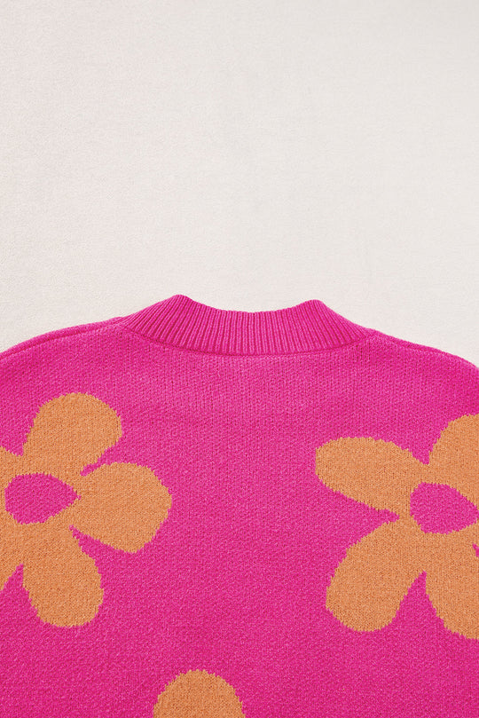 Große Blume Muster Mock Neck Long Sleeve Pullover