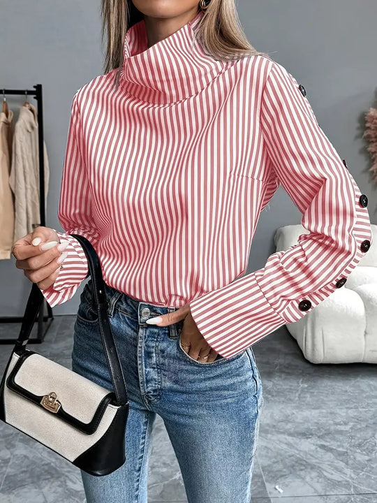 Heidi-Mode | Gestreifte Bluse mit Hohem Kragen