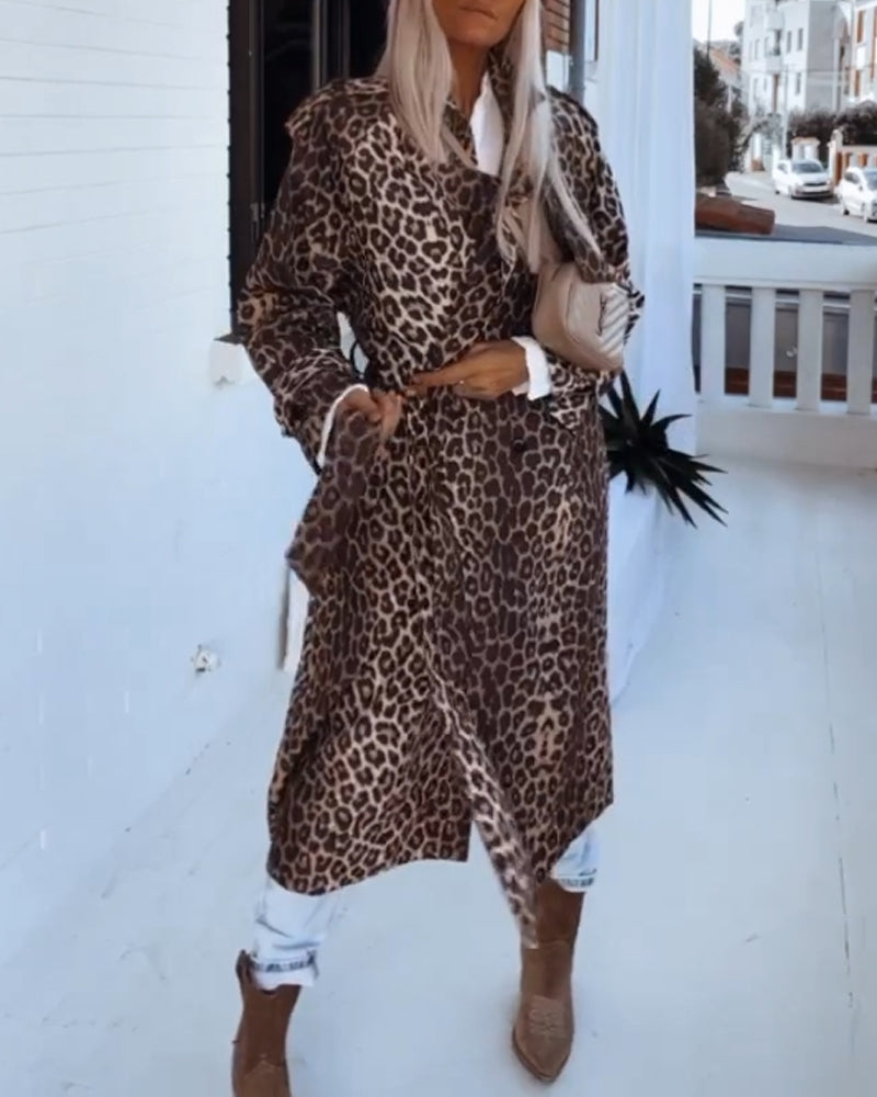 Heidi-Mode | Stilvolle Lange Jacke Leopardenmuster