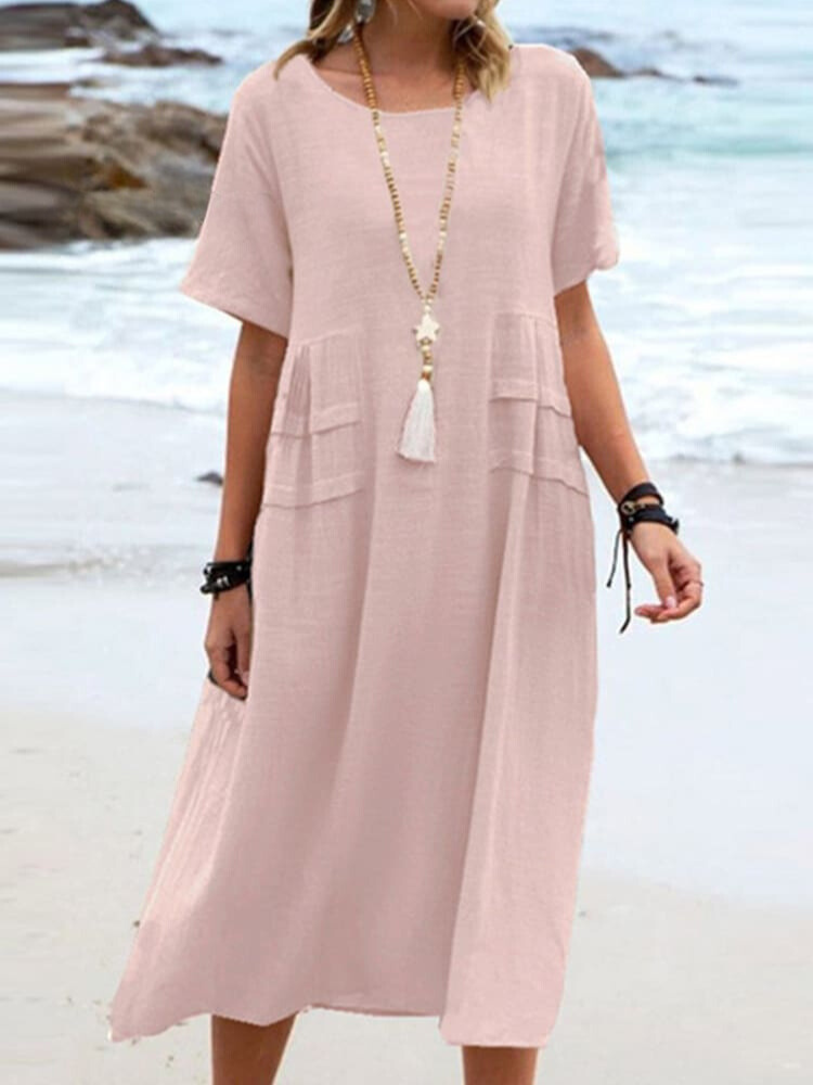 Einfache Casual Baumwolle Kleid