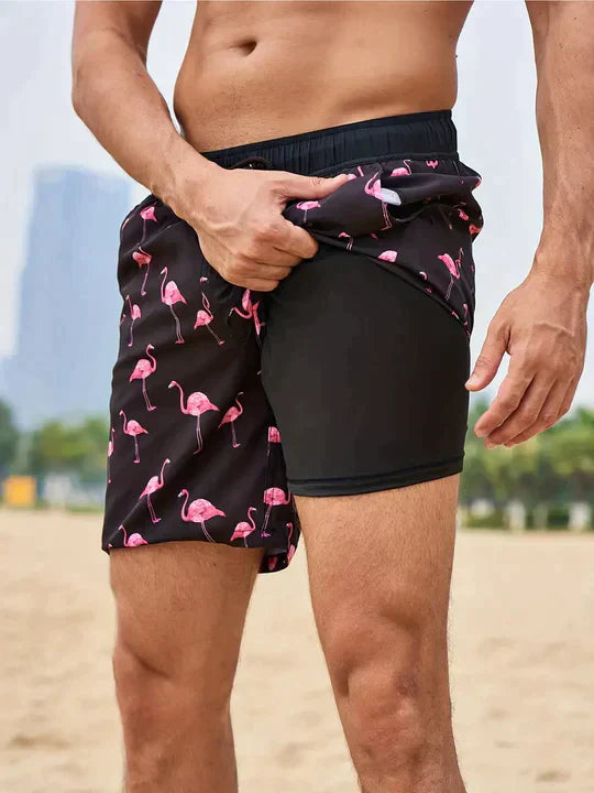 Heidi-Mode | Schwarze Flamingo Aquaflex Badeshorts