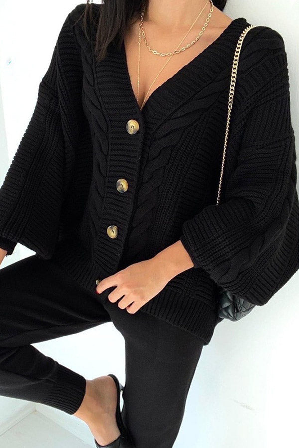 Heidi-Mode | Cozy Island Pocketed Kabelstrick Entspanntes Loungewear Set