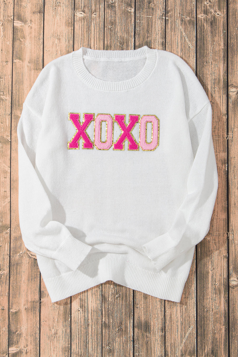 Xoxo Glitter Print Rundhalsausschnitt Casual Pullover