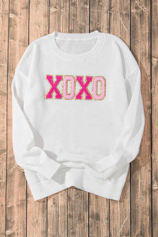 Xoxo Glitter Print Rundhalsausschnitt Casual Pullover