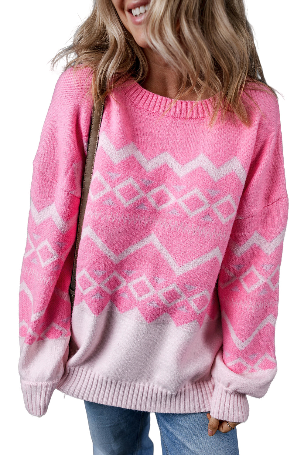 Western Aztec Geometric Drop Shoulder Pullover