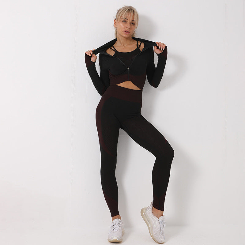 Heidi-Mode | 3-Teiliges Nahtloses Sportset für Damen mit Leggings und Sport-Bh