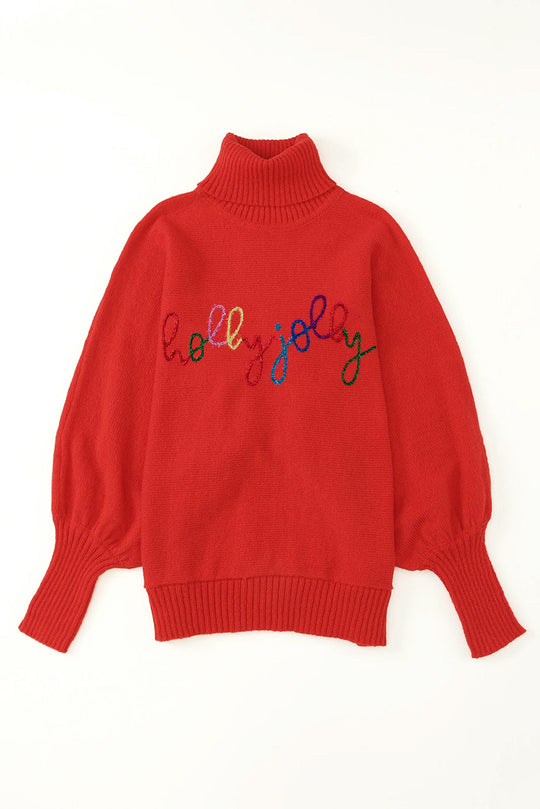 Rote Weihnachten Holly Jolly Tinsel Grafik High Neck Pullover