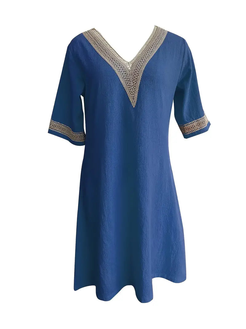 Guipure Spitzen V Ausschnitt Kleid