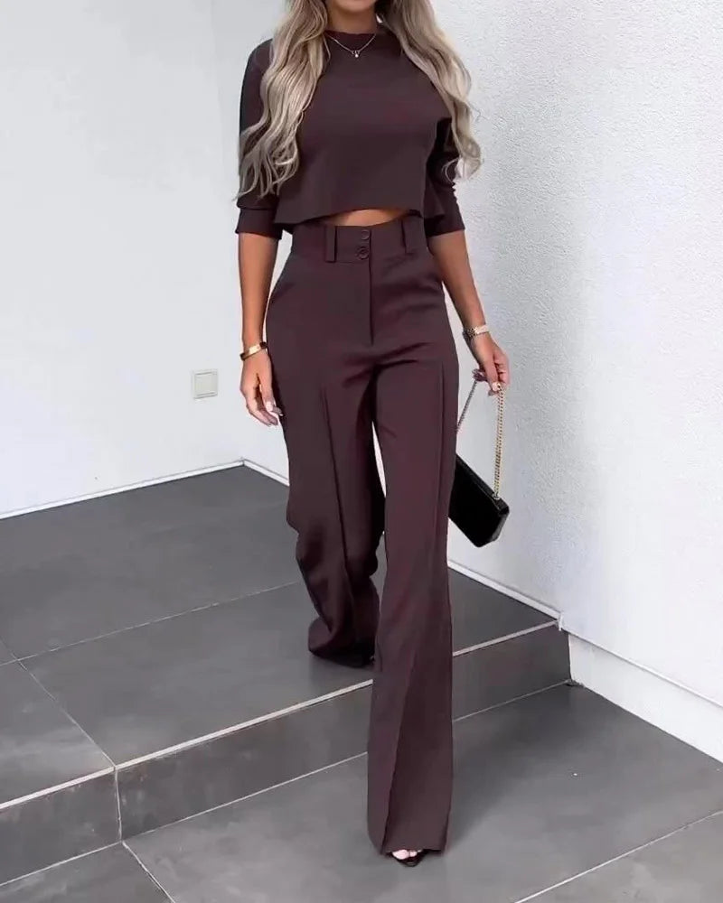 Heidi-Mode | Eleganter Damen Zweiteiler mit Schlaghose und Crop Top