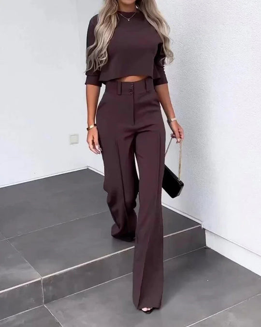 Heidi-Mode | Eleganter Damen Zweiteiler mit Schlaghose und Crop Top