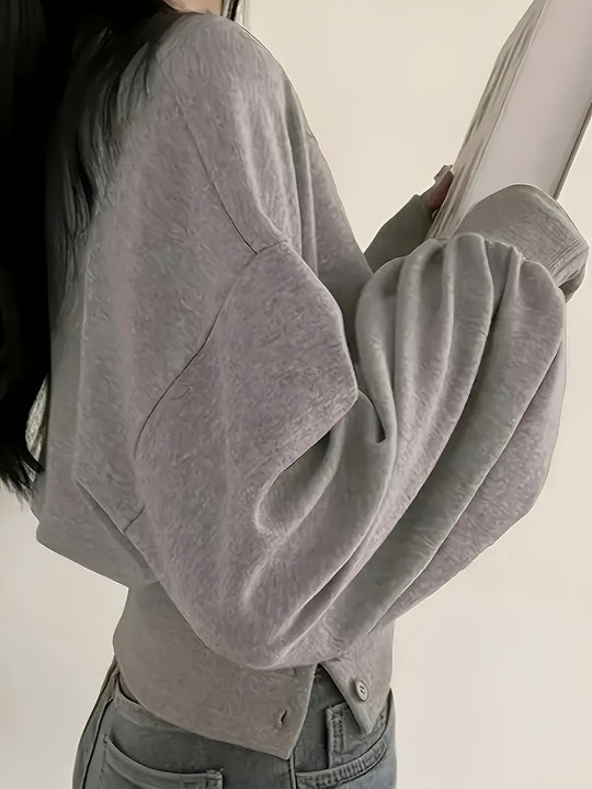 Heidi-Mode | Casual Luxe Elegantes T-Shirt In Einheitlicher Farbe mit Knopfdetail
