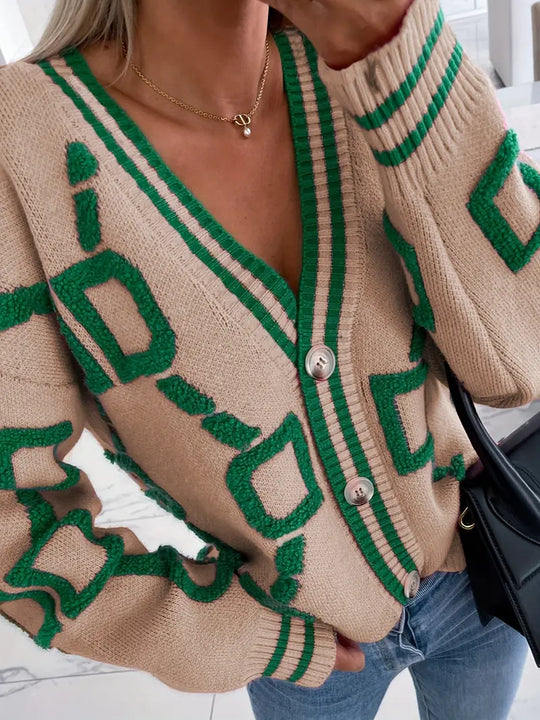 Strickjacke mit V-Ausschnitt und hohem Kontrast