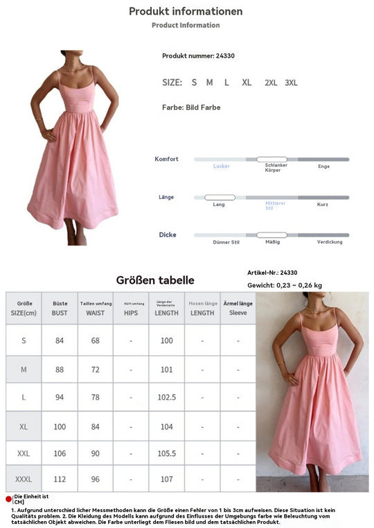 Heidi Mode | Einfarbiges Kleid mit U-Ausschnitt und Strapsen