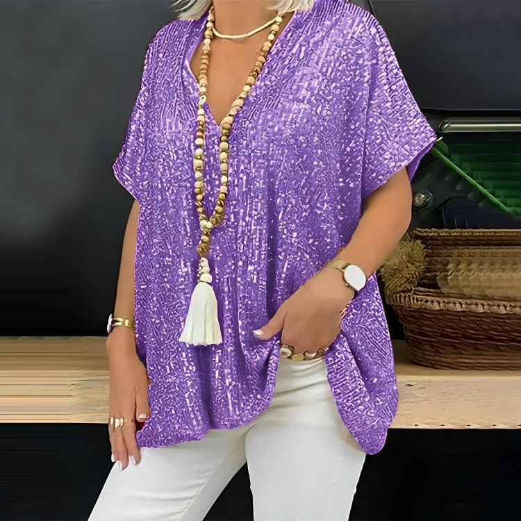 Heidi-Mode | Lockere Pailletten V-Ausschnitt Bluse
