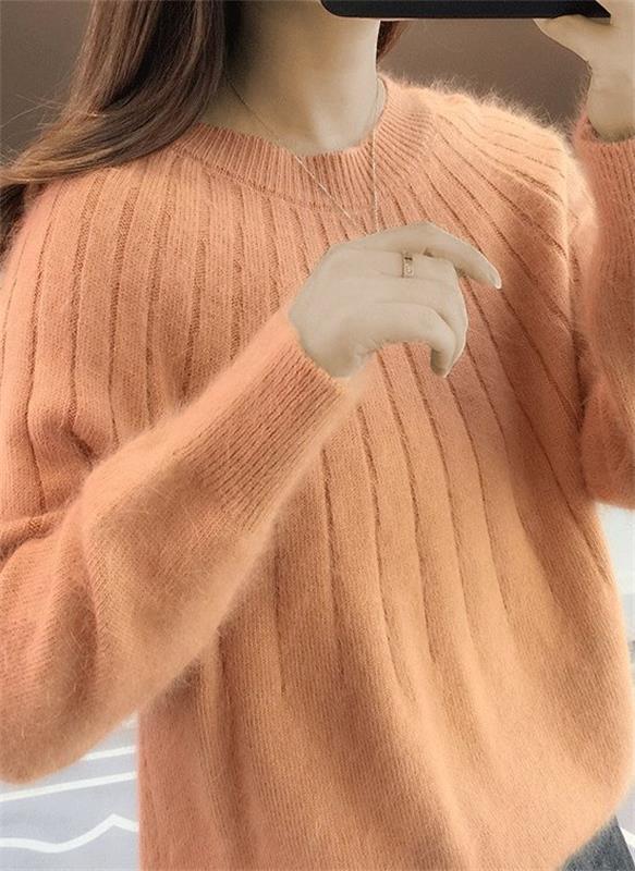 Gestrickter, flauschiger Kaschmirpullover für Damen