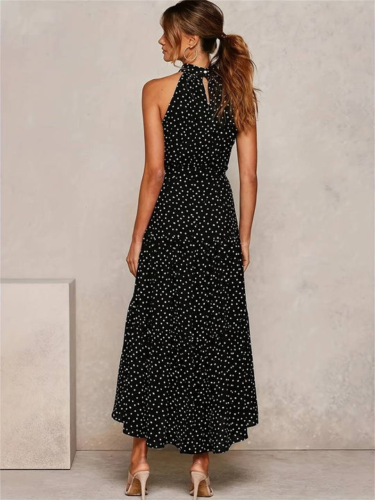 Juwelenausschnitt Polka Dot Ärmelloses Kleid