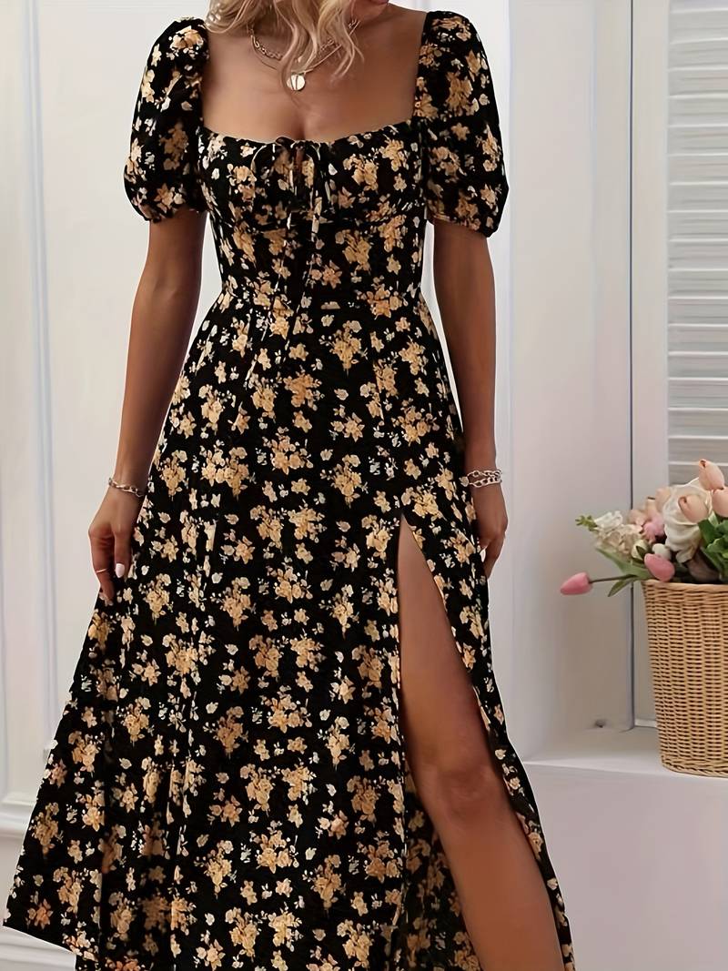 Heidi – florales a-linien-kleid mit geteiltem saum für den frühling