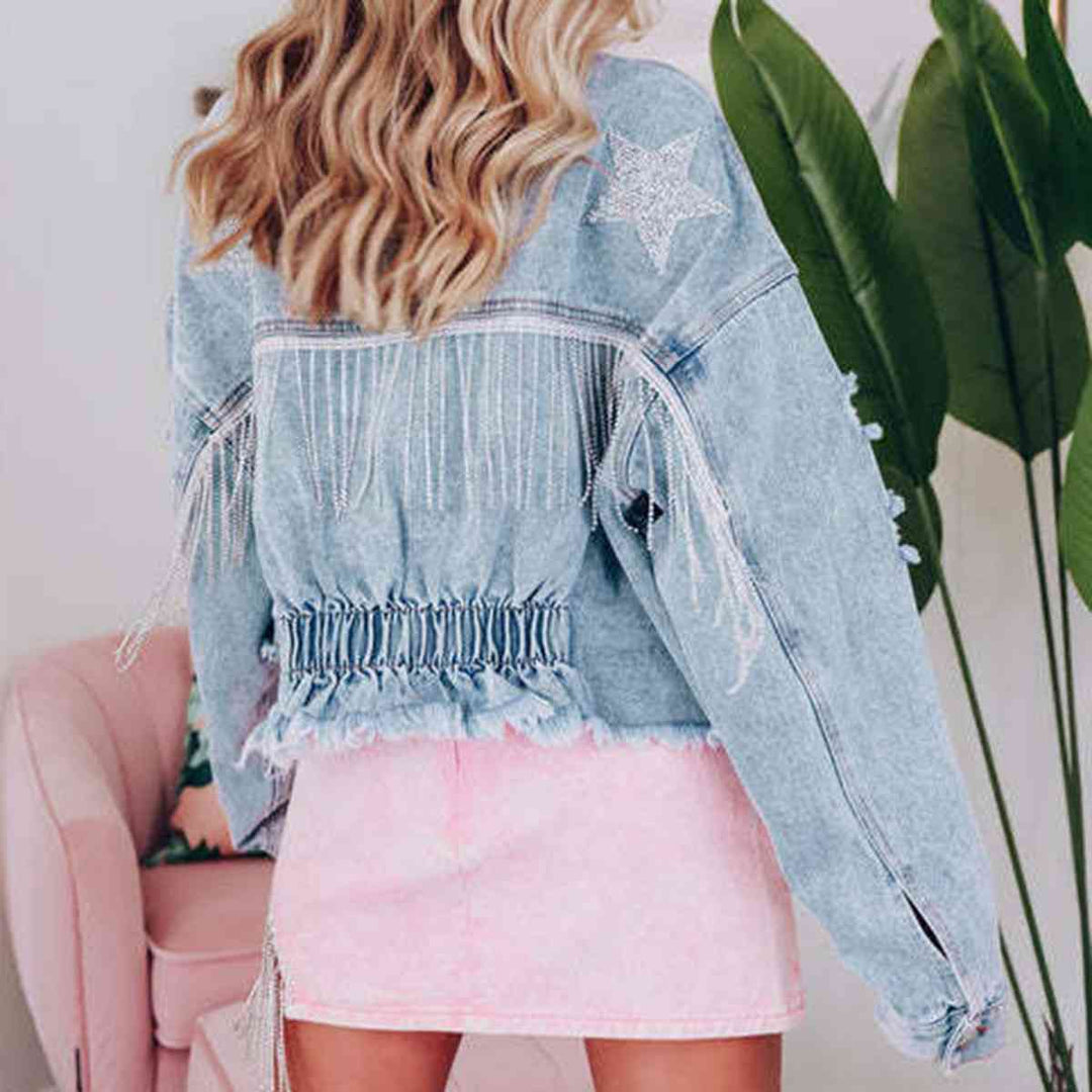 Heidi-Mode | Star Raw Hem Fransen Detail Denimjacke