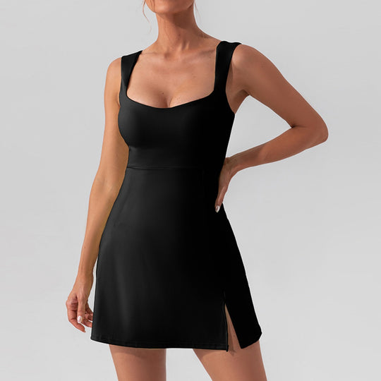 Heidi Mode | Hosenträger einfarbig Yoga Tennisrock leichtes Sportkleid