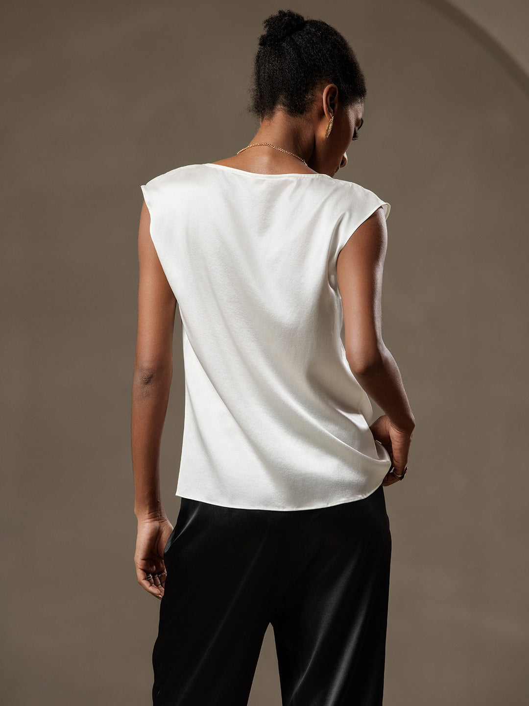 Heidi-Mode | Seiden Kappenärmel Halskragen Tanktop Bluse
