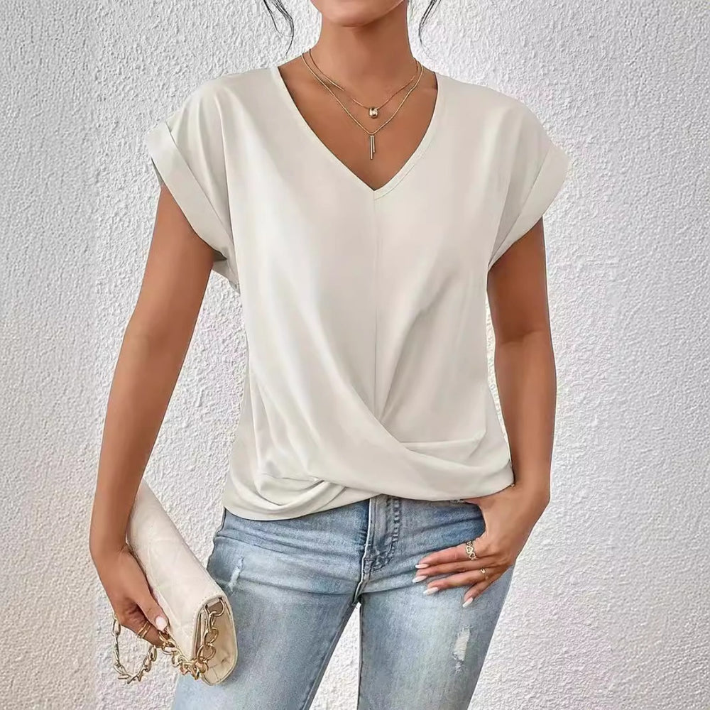 Heidi Mode | Einfarbiges T-Shirt mit V-Ausschnitt