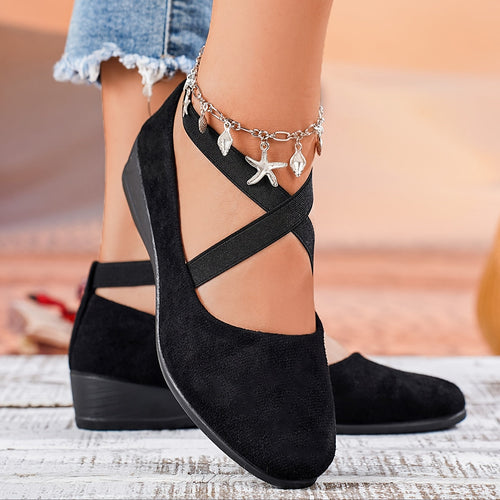 Heidi-Mode | Solide Farben Schuhe, Elastische Kreuzbänder, Bequeme Flache Keile