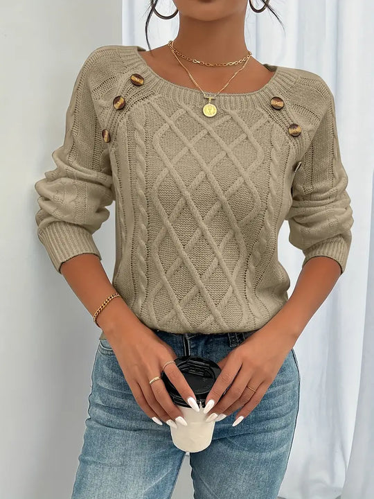 Casual Crew Sweater mit langen Ärmeln und gestricktem Zopf