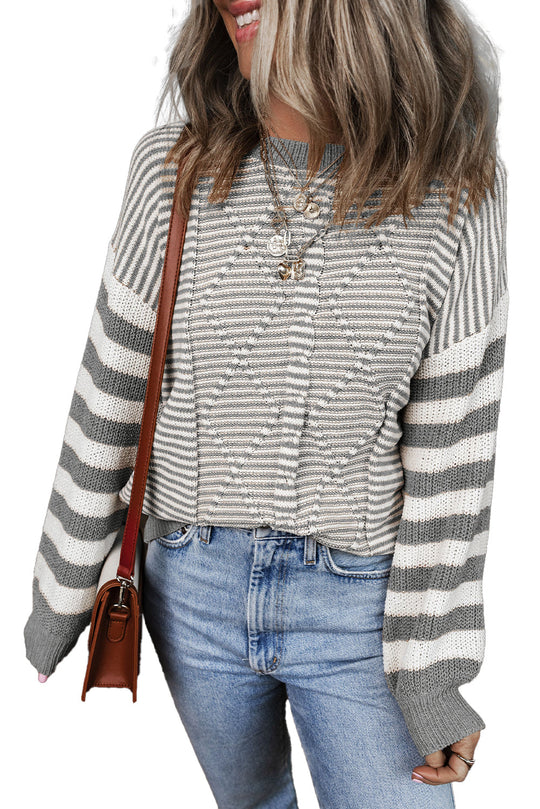 Gestreift Geometrisch Strukturiert Drop Shoulder Pullover