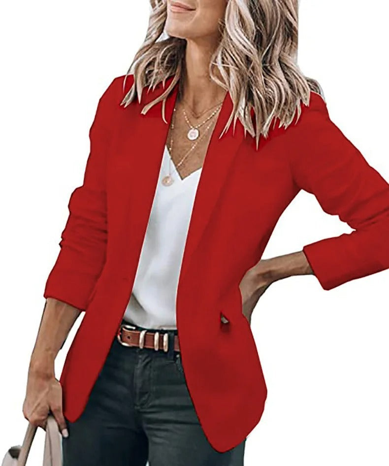 Heidi-Mode - Damen Blazer Einfarbig Jacke, Lange Ärmel
