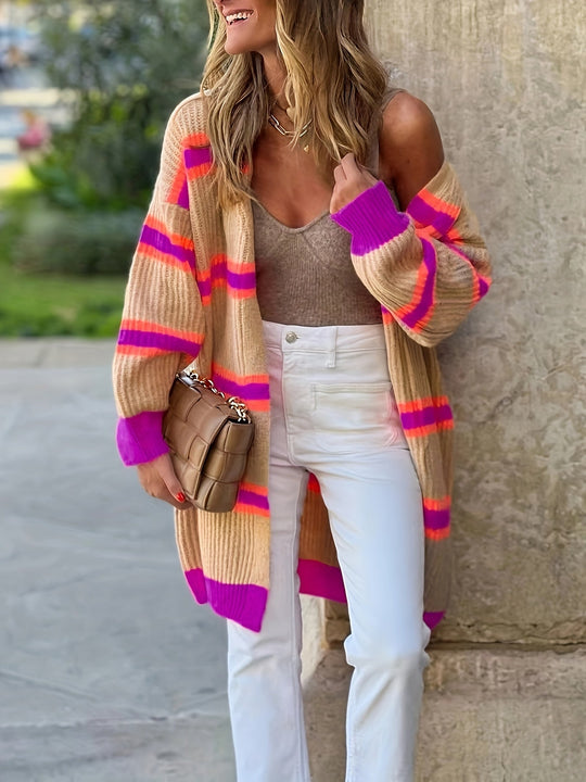 Heidi-Mode | Festlicher Winter Gestreifter Wollcardigan Für Damen - Ideal Für Den Winter