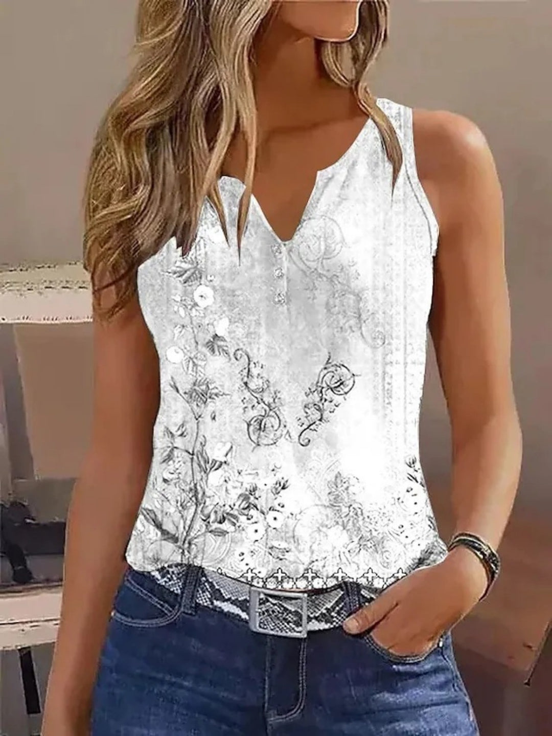 Heidi Mode | Bedrucktes T-Shirt mit Knöpfen