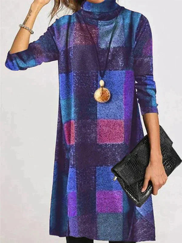 Elegantes Rollkragenkleid mit Karomuster für Damen